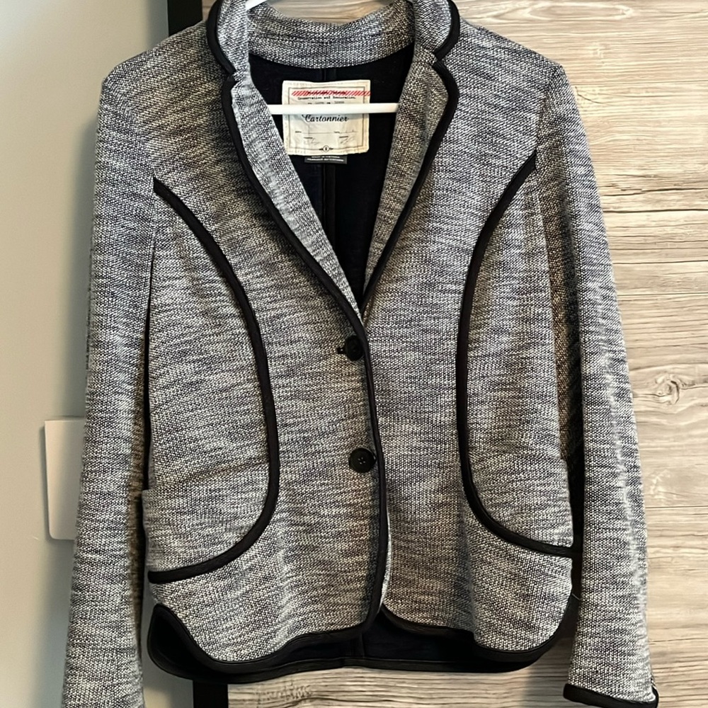 Anthropologie Cartonnier Beckett piped blue jacket button front -medium